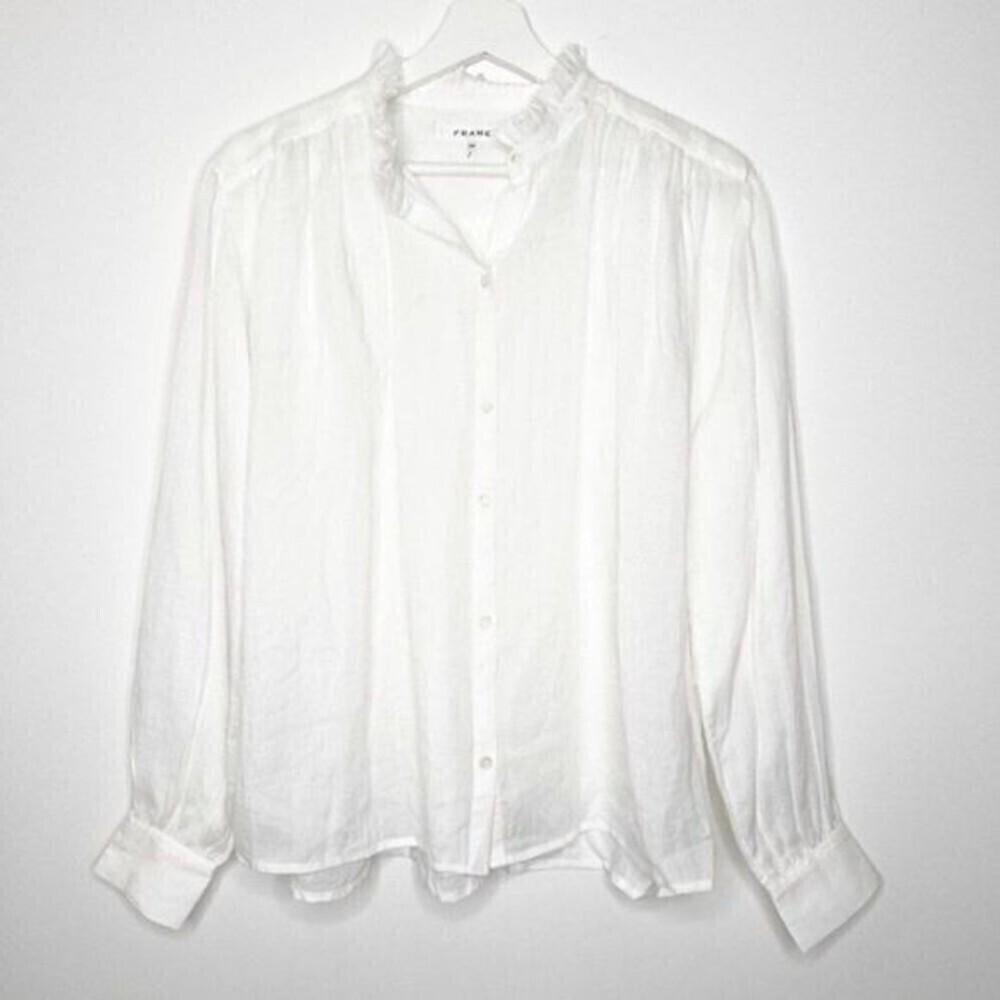 FRAME Vintage Ruffled Mock Neck Balloon Sleeve Top  - Picture 2 of 9